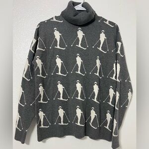 ALPN Rock Ski Skier Print Chunky Turtleneck Sweater XS Gray